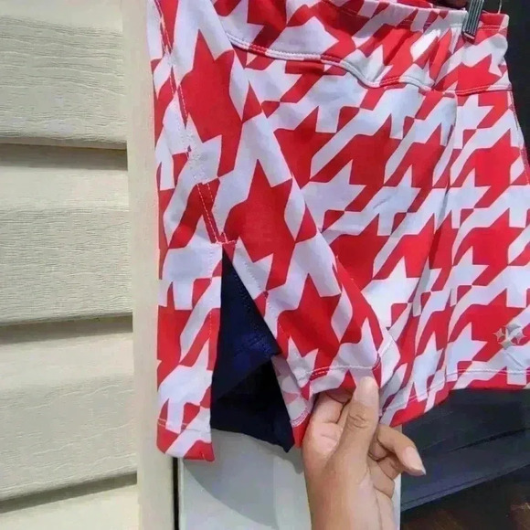 JoFit Skirt in Red & White Houndstooth Small Blue Short Underneath - Picture 9 of 9